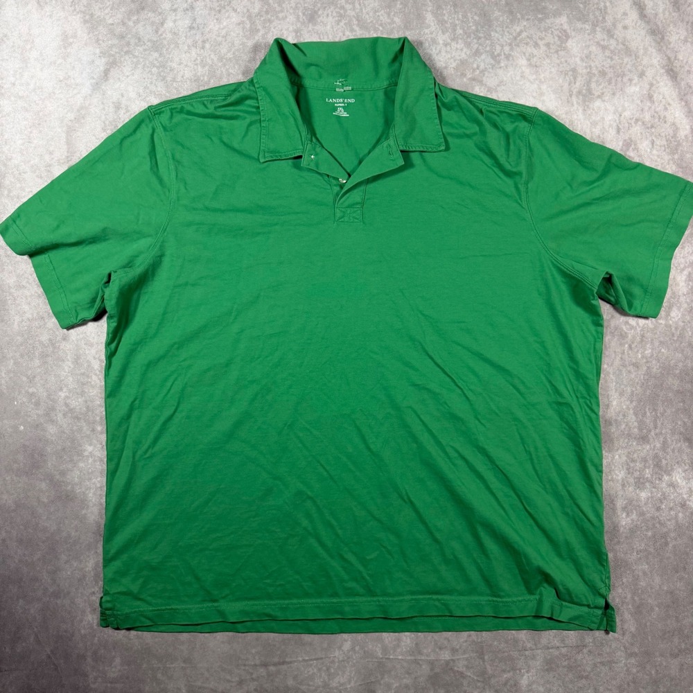 Lands End Mens Super-T Green Short Sleeve Polo Shirt XXL Cotton Casual